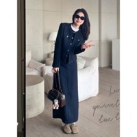 [Sẵn] Set Đồ Váy Nữ Kiểu Công Sở Áo Khoác Dạ Tweed Chân Váy Chữ A Dáng Dài Mùa Đông Nữ Chali SD706