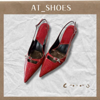 |SẴN + SHIP HOẢ TỐC| Giày cao gót 9CM mũi nhọn chất da pu phối vân nổi kiểu pháp hack dáng gọn chân khuy gài xinh cho nữ