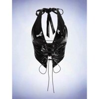 (SẴN SHIP - NÊN MUA LÙI 1 SIZE SO VỚI THƯỜNG MẶC - ORDER SHEIN ) MELA TOP - Áo croptop da thắt dây cổ ngực cá tính Y2K