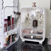 (SẴN) TẶNG KÈM GƯƠNG Hộp Đựng Đồ đèn LED Mỹ Phẩm, Tủ nhựa đựng đồ Trang Điểm Chống Bụi để bàn