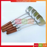 Sạn (thợ) xào inox kiểu Đức cán gỗ dài (35/39cm), vá rộng (φ10.5/11/12/12.5/13cm), dùng để xào nấu