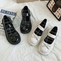 (Sẵn trắng 40)Giày Oxford nữ quai ngang gắn nơ giày Lolita nữ