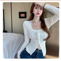 (Sẵn trắng) Áo ren dài tay cổ vuông cho nữ