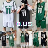 (Sẵn trắng, đen) Bộ quần áo thể thao bóng rổ China 11 unisex nam nữ