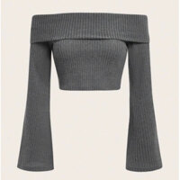 (SẴN TRẮNG, XÁM - NÊN MUA LÙI 1 SIZE SO VỚI THƯỜNG MẶC - ORDER SHEIN ) LIMY TOP - Áo croptop tay dài trễ vai sọc gân xù