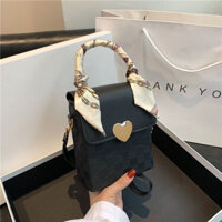 Sẵn - Túi xách nữ hình hộp vuông kèm khăn lụa họa tiết hoa văn dễ thương đi chơi đi tiệc hàng quảng châu cao cấp