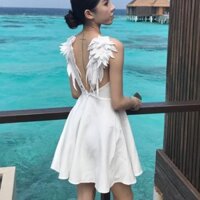 SẴN váy trắng đi biển hở lưng đầm hình đôi cánh gợi cảm sexy có miếng đệm ngực đầm ôm body đầm nữ váy nữ đầm body  ྇ ྇