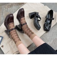 [SẴN Video sp ] Giày búp bê cao gót 7cm da bóng, đế vân giả gỗ style vintage G043 - Hàng mới về