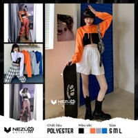 (Sẵn xám) Áo hoodie croptop dài tay trơn hở ngực có mũ Lisa không kèm áo trong (dance, gym)