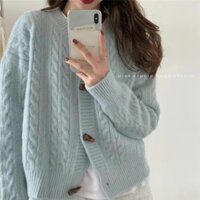 (Sẵn xanh) Áo Khoác Cardigan Nữ Khuy Sừng Phong Cách Hàn Quốc