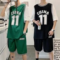 (Sẵn xanh, trắng) Bộ quần áo thể thao bóng rổ China 11 unisex nam nữ