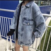[Sẵn XL] Áo khoác bò jeans Ulzzang cho nữ form rộng dài cá tính
