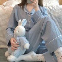 (Sẵn XL) Set pijama xanh pastel sọc gân ulzzang Hàn Quốc Yannie