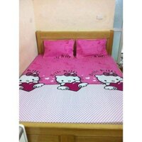 Sản xuất Bộ ga 1M6 kèm 2 vỏ gối nằm poly mẫu hello kitty hồng