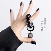[Sản xuất tinh tế] Hạt vận chuyển xoắn tay Obsidian Handmade Vòng chạy đầu ngón tay phổ biến Vòng đeo tay sư tử Obsidian Bạc Vòng tay nữ Đĩa chơi Natal DIY 2025.3.6
