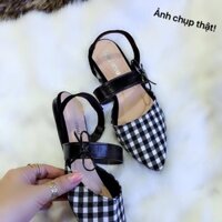 Sandal bệt, bít mũi nhọn, sọc Caro trắng đen. (150k)