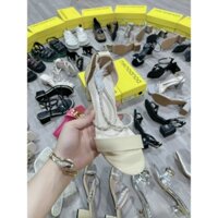 Sandal bít gót vuông 6 cm, Giày Xăng đan Quảng Châu nữ quai ngang hở mũi khóa cài mắt cá hàng cao cấp full box hãng OK13