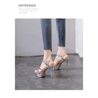 Sandal cao gót 10p ADS33 độn đế quai ánh vàng bạc VIETLAVANI