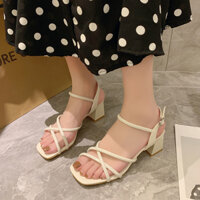 Sandal cao gót 5P Womenstyle basic phù hợp mùa hè 2023, giày cao gót dây mảnh 3 màu trắng, đen, kem chuẩn size TD51