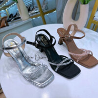 Sandal cao gót 7 phân quai đính đá, Dép cao gót quai ĐÁ XOẮN gót nhọn 7cm Uyên Oliver Shoes mã CD127