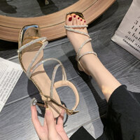 Sandal cao gót 7P dây kim tuyến lấp lánh Womenstyle, Sandal cao gót bling bling 3 màu Trắng, vàng bóng, đen bóng mã TD45