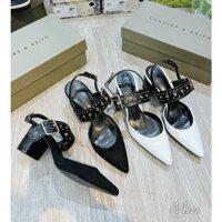 Sandal cao gót cnk mũi nhọn quai cài gót vuông 7p fullbox