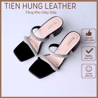 Sandal cao gót hai quai đính đá, dép guốc gót vuông cao 5cm thời trang Tiến Hùng TH1007