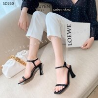 Sandal cao gót nữ Hà Huyền Shoes quai da mảnh gót vuông 8 phân - SD260 WT