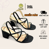 Sandal Cao Gót Nữ Hàng Hiệu, Giày Quai Hậu Nữ Cao Cấp Gót Vuông Cao 7CM Quai Mảnh Màu Đen - Trắng, Giày Xuất Xịn YAMI