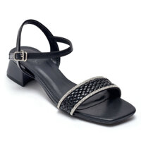 Sandal Cao Gót Quai Ngang Đế Vuông 3cm Dây Đính Đá Merly 1545, Giày Sandal Nữ Big Size 35-43, Xăng Đan Đế Vuông T