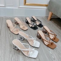 Sandal cao gót xỏ ngón tôn dáng đế vuông E54 Guốc nữ xăng đan dép hàng kỹ đẹp trang trọng