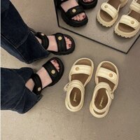 Sandal Đế Răng Cưa PU Cao 6cm Dáng Hàn Quốc, Sandal Nữ Phong Cách Năng Động Thời Trang( khuy tròn )