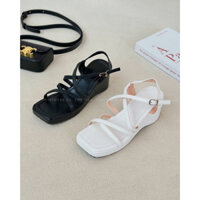 SANDAL ĐẾ XUỒNG SBNNA- GIÀY SANDAL NỮ ĐẾ CAO BÁNH MÌ ULZZANG QUAI CHÉO MẢNH
