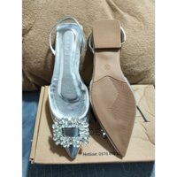 Sandal giày bệt mũi nhọn đính đá vuông phối mica cao cấp.