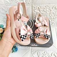 Sandal hồng nơ caro quai dán dễ sử dụng siêu cưng cho bé