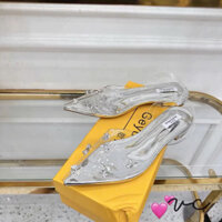 sandal mũi nhọn đính đá quai trong đế thấp 2cm ( hở gót )