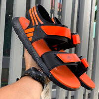 Sandal nam, Giày Sandal ADIDAS Adilette đế comfort siêu nhẹ, 2 quai ngang đen quai cam đen-Hỗ trợ đổi size