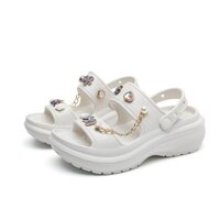 SANDAL NHỰA MỀM CHO NỮ MẪU ĐẾ CAO TRẮNG CHARM ĐÁ