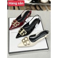 Sandal nữ bệt công sở quai sau chữ BB Giày búp bê bệt nữ bít mũi nhọn cao 2p phối xích da bóng hở gót giày bệt nữ