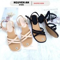 Sandal nữ cao gót đế vuông , Giày cao gót Nữ dây mảnh đan chéo cao 4p da mềm xinh xắn