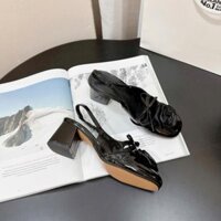 Sandal Nữ Da Bóng Gót Vuông Cao 5cm Đính Hoa Trà Siêu Dễ Thương - GiàY, Shoes