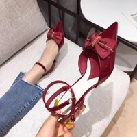 Sandal nữ da bóng quai nơ gót 3p màu đỏ Cao Cấp