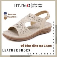 Sandal nữ đế bằng 2,5cm HT.NeO,Dép nữ quai hậu đế kếp cao su da bò thật quai bản to chắc chân thoáng mát,chống mỏi 637-8