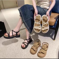 SANDAL NỮ ĐẾ BÁNH MÌ QUAI CHÉO XỎ NGÓN GẮN CHARM NHẪN SIÊU XINH
