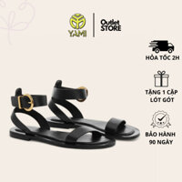 Sandal Nữ Đế Bệt Hàng Hiệu, Giày Quai Hậu Nữ Đế Bằng Quai Ngang Khóa Cổ Chân Vàng, Giày Xuất Xịn YAMI