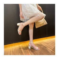 Sandal nữ đế vuông 5P Womenstyle, Giày cao gót quai mảnh 4 màu trắng, đen, kem, nude mã TD55