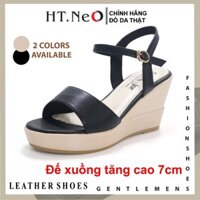 Sandal nữ đế xuồng 7cm HT.NeO ,Giày nữ da bò 1 quai thanh lịch ,đế cao su 2 đế  tôn dáng thoải mái chắc chân SDN9457