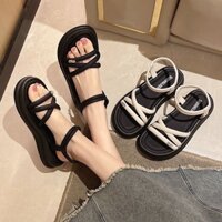 Sandal Nữ Dép Học Sinh Quai Chéo Phối Màu Đính Đá miu Gót Chun Đế Bánh Mì JUICUI
