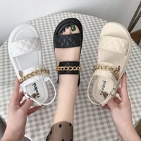 Sandal Nữ Hai Quai, Dép Sandal Nữ Học Sinh Chất Nhựa Đen Kem