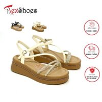 Sandal nữ quai mảnh chéo đính đá pha lê thời trang đế xuồng 5.5cm TEX SHOES